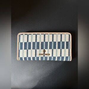 Spartina 449 Blue & White Checkered Pattern Genuine Leather Wallet